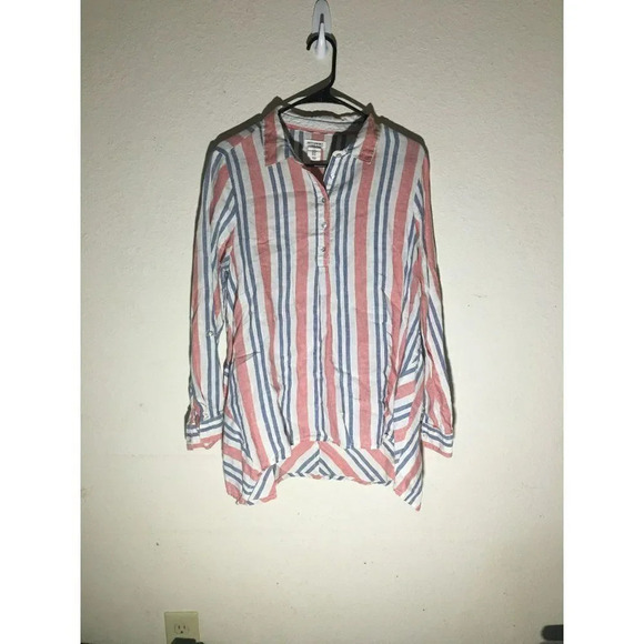Womens Artisan NY 100% Linen Button Up Shirt Striped Blue Red White Size Medium - Picture 1 of 3